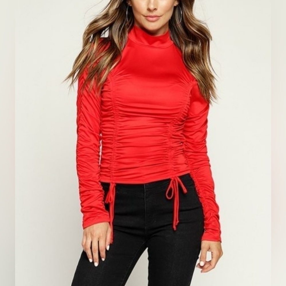 Ruched Mock Neck Long Sleeve Top NWOT